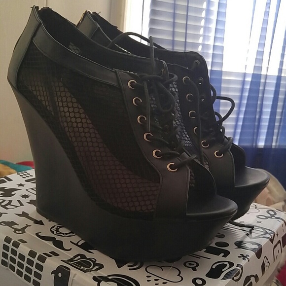 Black Wedged Booties - Picture 2 of 3